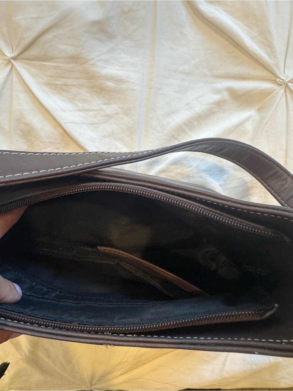 Charter Club Dark Brown Leather Shoulder Bag with Front Zip - Picture 3 of 3